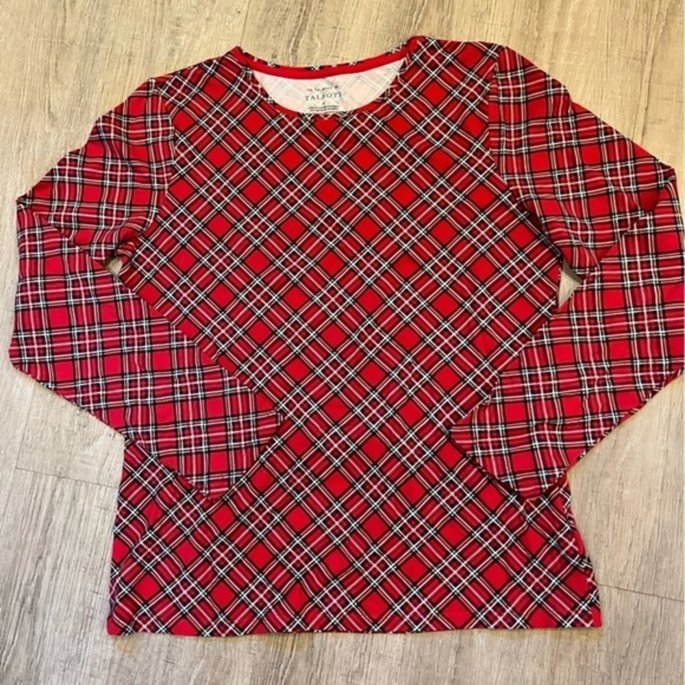 Talbots Tee Long Sleeve Medium Christmas Plaid NWOT - Picture 8 of 9